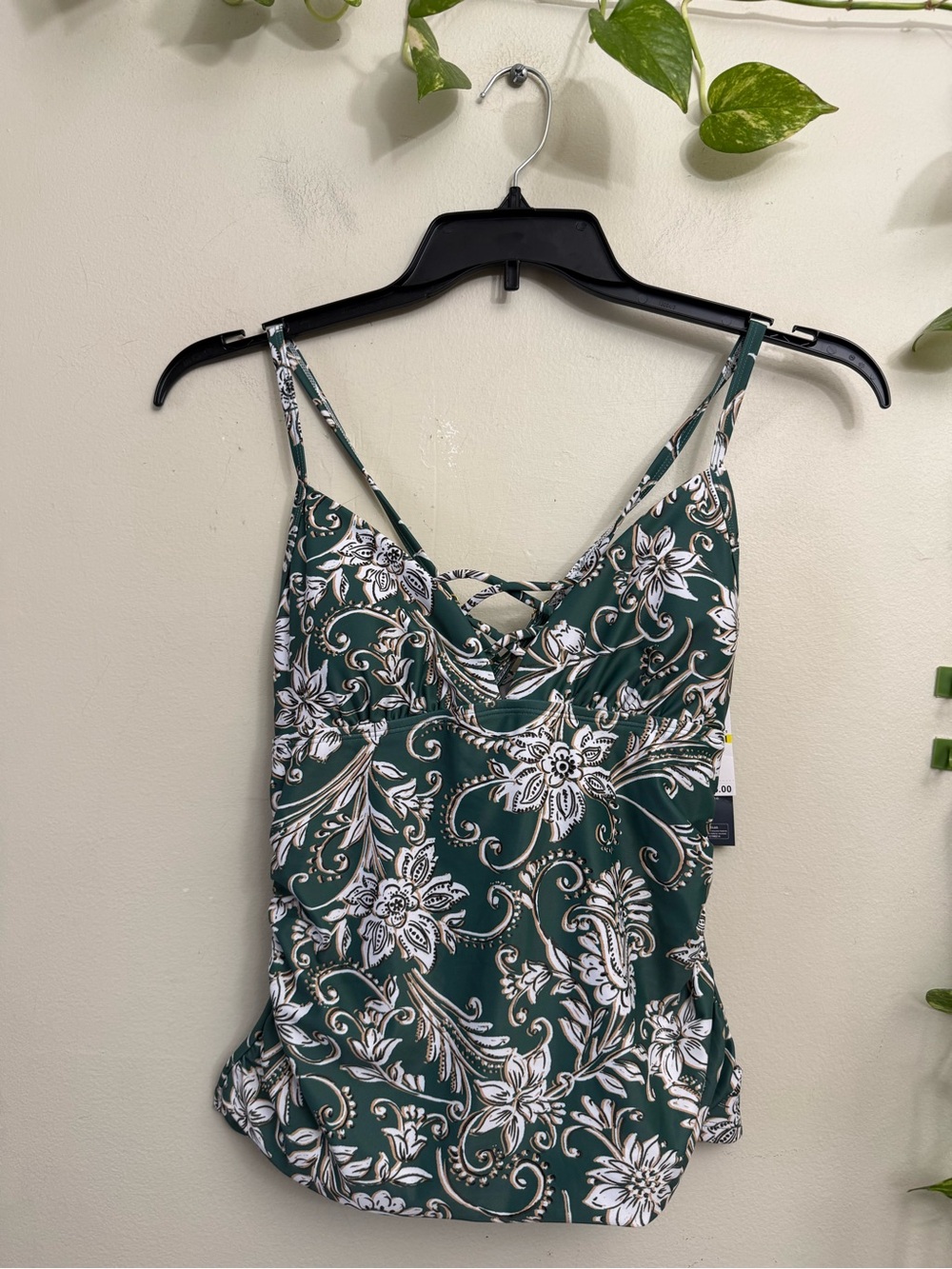 Floral Print Green Tank Top with Strappy Back